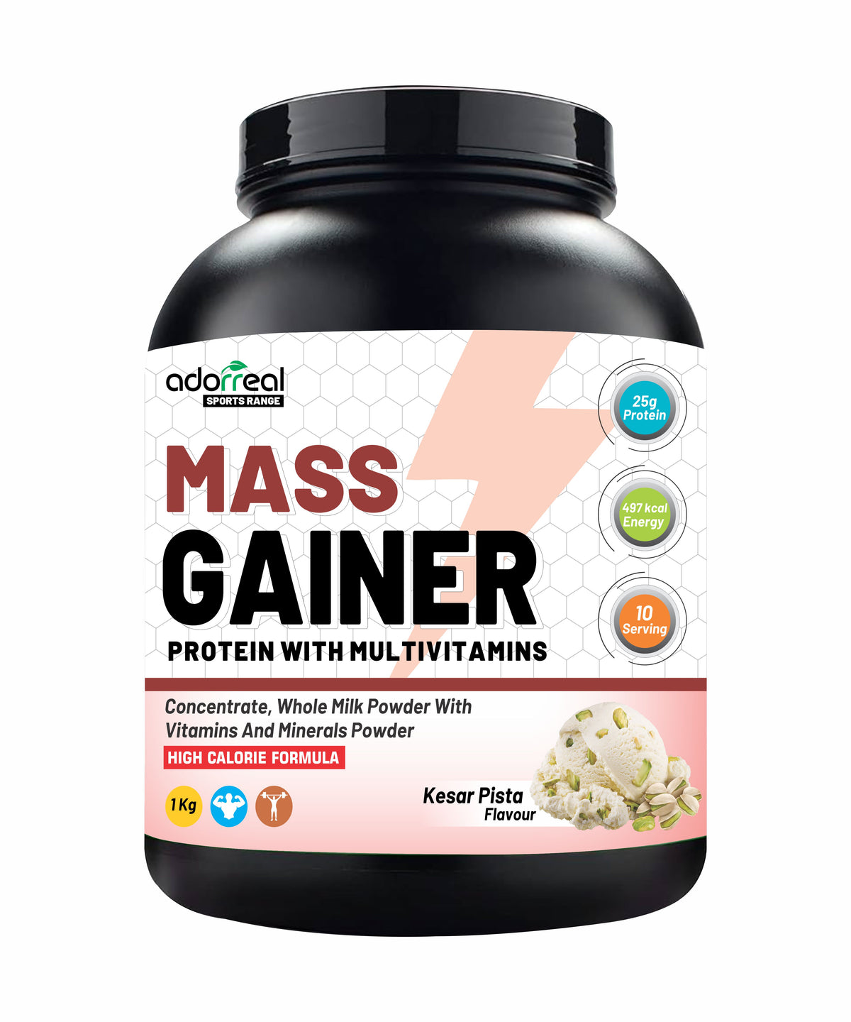 Adorreal Mass Gainer Powder 1kg | High-Calorie Protein Supplement for Muscle Growth & Weight Gain | Balanced Carbs & Protein | Non-GMO, Gluten-Free, No Artificial Additives | Lab-Tested for Quality
