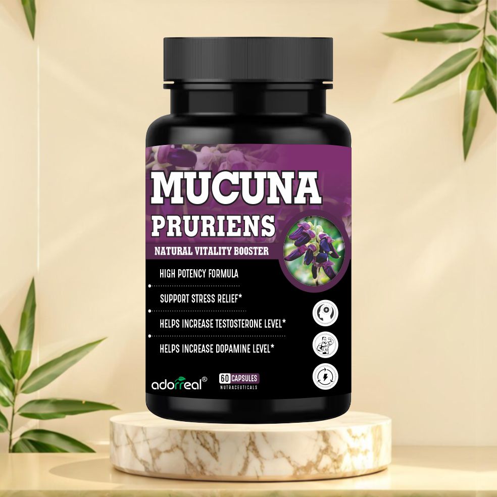 Adorreal Mucuna Pruriens Kaunch Beej Extrac– Natural L-DOPA Source – Supports Mood, Vitality & Testosterone – 60 Capsules