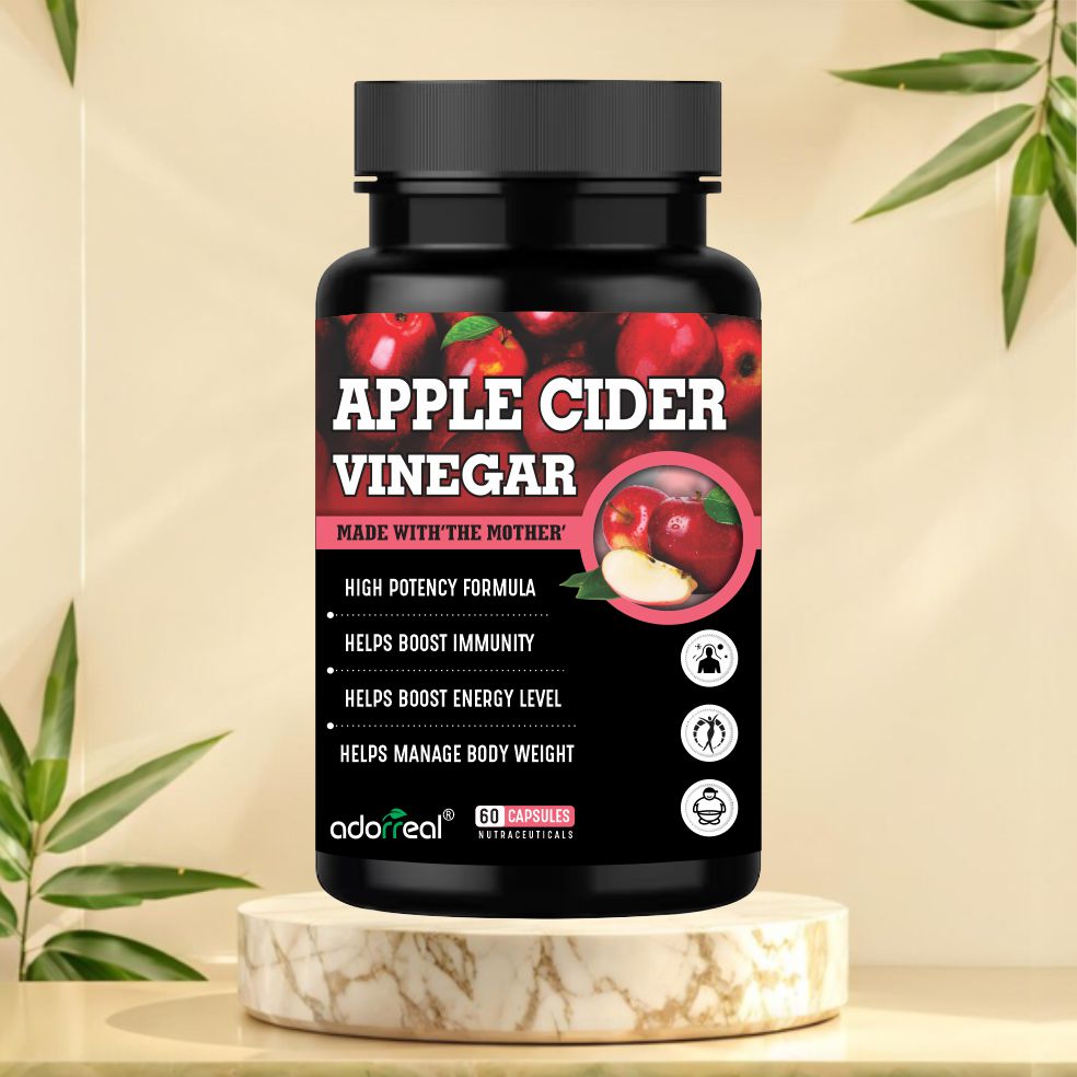 Adorreal Apple Cider Vinegar Capsules – 1500mg ACV Powder with Mother – Detox, Digestion & Weight Management Support – 60 Veg Capsules