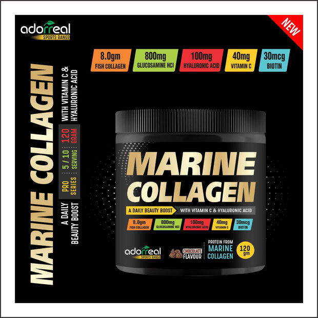 Marine Collagen Powder with Vitamin C & Hyaluronic Acid,Biotin | For Hair and Skin Health | Metabolism Booster and for Muscle Health | 120 gm