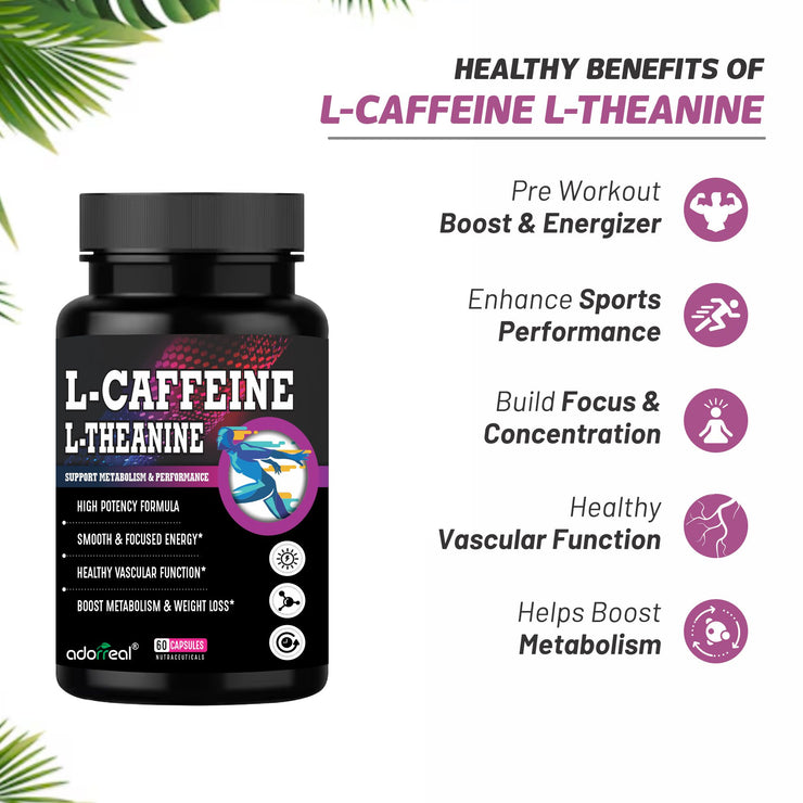 L-Caffeine L-Theanine, Natural Stimulant, for Energy, Endurance, and Focus-60 capsules