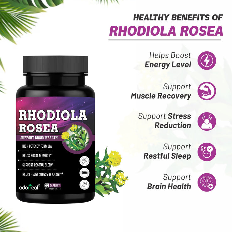 Rhodiola Rosea Extract | Improve Pure Energy, Brain Function & Stress Relief Support 30 Capsules
