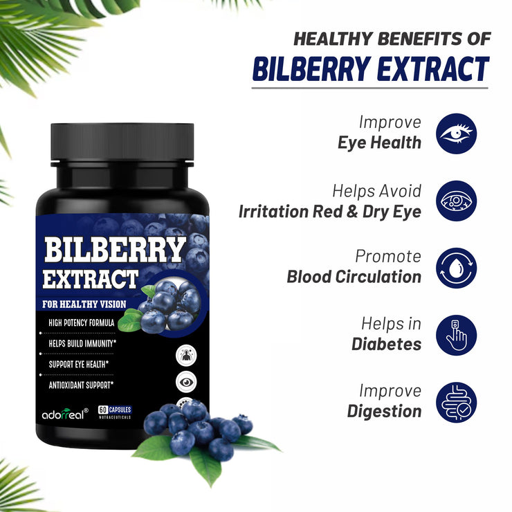 Adorreal Bilberry Extract Supports Eye Health, Vision, and Antioxidant Protection –  60 Capsules