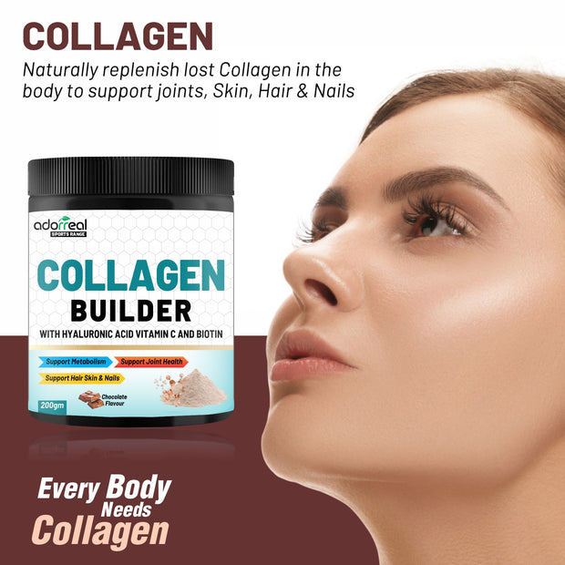 Collagen Builder Powder with Vitamin C & Hyaluronic Acid,Biotin | For Hair and Skin Health | Metabolism Booster and for Muscle Health | 200 gm