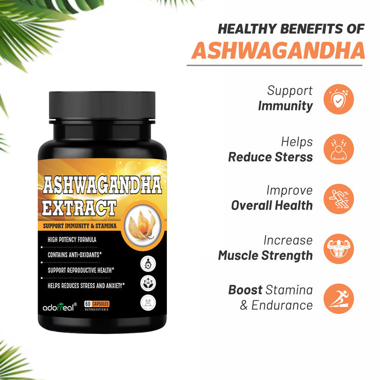 Ashwagandha Extract || Anxiety & Stress Relief || Energy & Endurance || Immunity Booster 60 Capsules