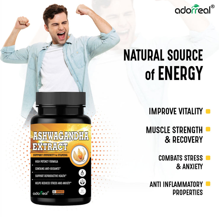 Ashwagandha Extract || Anxiety & Stress Relief || Energy & Endurance || Immunity Booster 60 Capsules