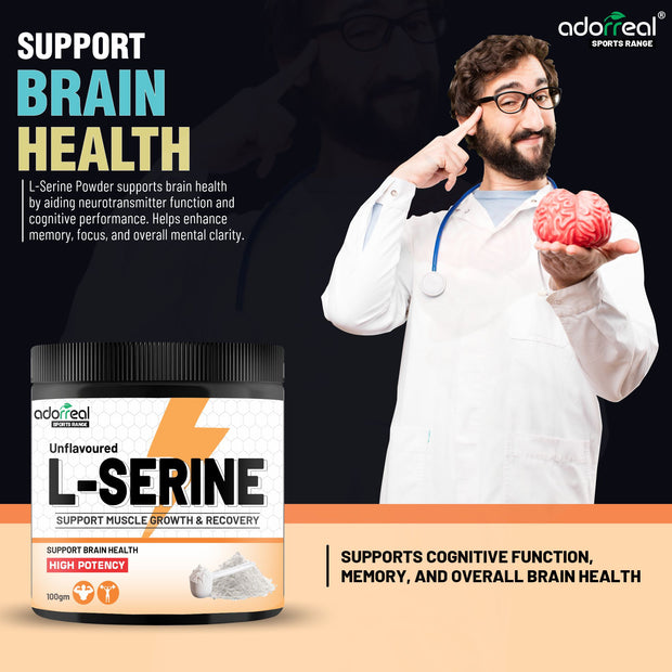 Adorreal L-Serine Powder | Pure Amino Acid Supplement | Supports Brain Health, Cognitive Function & Nerve Support | Non-GMO, Gluten-Free | 100g | Lab-Tested for Purity