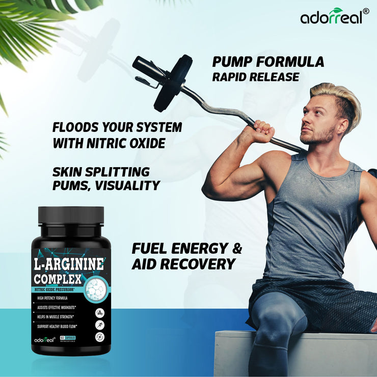 L Arginine , Nitric Oxide Complex Supplement for Muscle Growth, Stamina| 60 capsules