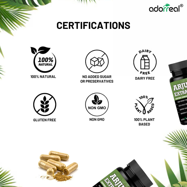 Adorreal Arjuna 600mg – Supports Heart Health, Blood Pressure & Circulation – Antioxidant-Rich Superfruit – Vegan, Non-GMO, 60 Capsules