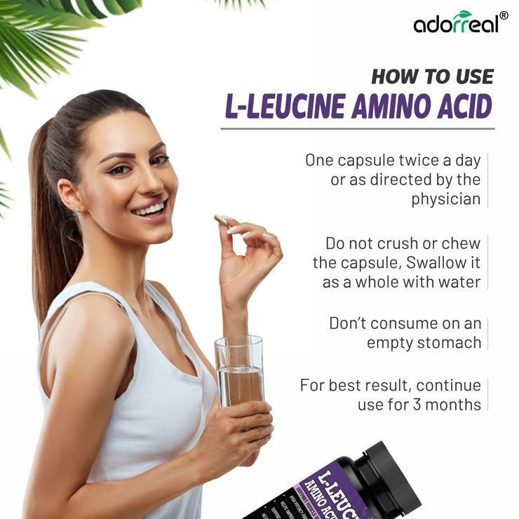 Adorreal L-Leucine Amino Acid Supplement, 60 Capsules, High Potency Formula for Muscle Health and Recovery