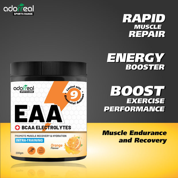 Adrreal EAA Powder 200g | Essential Amino Acids Supplement for Muscle Recovery, Endurance & Hydration | Includes BCAAs | Unflavored, Non-GMO, Gluten-Free | Lab-Tested for Purity