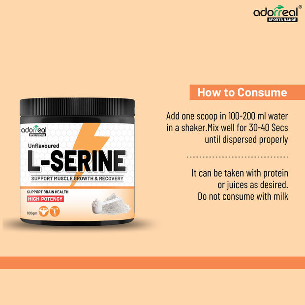 Adorreal L-Serine Powder | Pure Amino Acid Supplement | Supports Brain Health, Cognitive Function & Nerve Support | Non-GMO, Gluten-Free | 100g | Lab-Tested for Purity