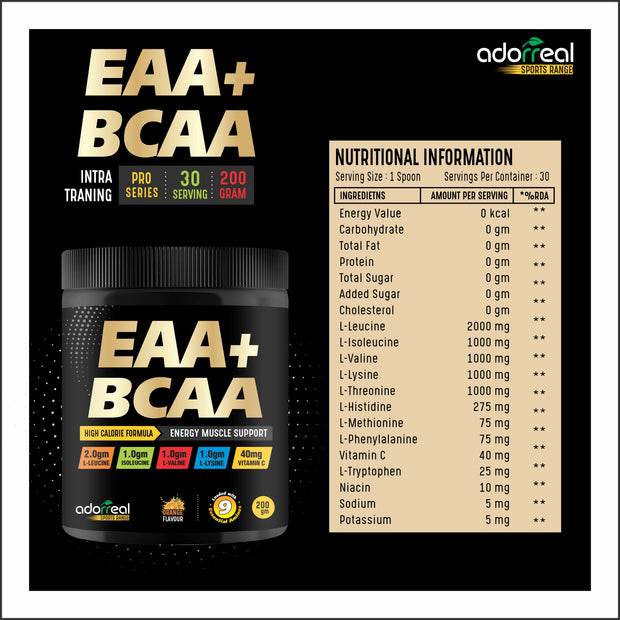 EAAs-BCAA Energy Drink for Workout | Pre/Post Workout Supplement | Recovery | Muscle Protein Synthesis | EAAs-BCAA, All 9 Essential Amino Acids  250gm