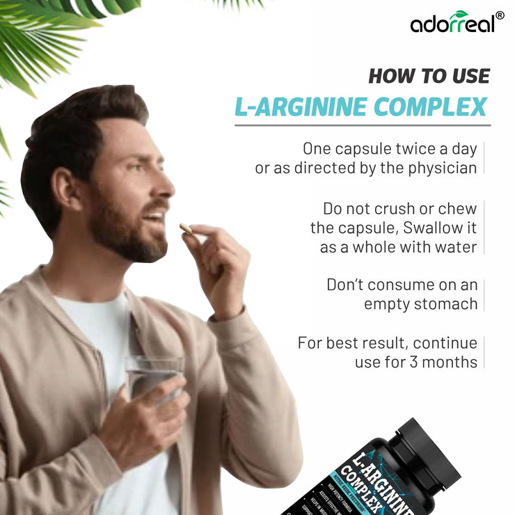 L Arginine , Nitric Oxide Complex Supplement for Muscle Growth, Stamina| 60 capsules