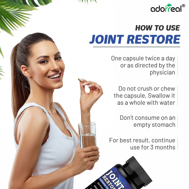 Adorreal Joint Restore with Glucosamine, Chondroitin, MSM, Boswellia, Curcumin & Hyaluronic Acid – Joint Pain Relief & Mobility Support – 60 Capsules