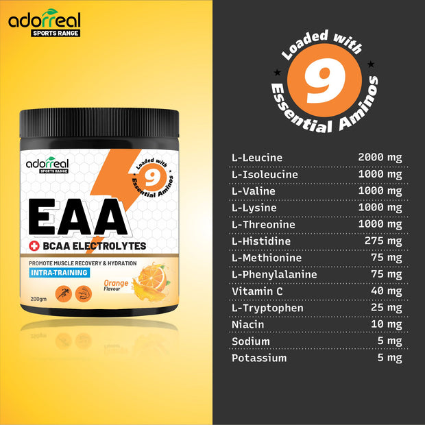 Adrreal EAA Powder 200g | Essential Amino Acids Supplement for Muscle Recovery, Endurance & Hydration | Includes BCAAs | Unflavored, Non-GMO, Gluten-Free | Lab-Tested for Purity