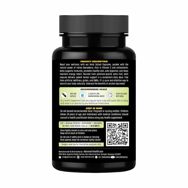 Adooreal Amla 600mg – Powerful Antioxidant & Immune Support – Rich in Vitamin C, Supports Skin Health, Hair Growth & Detox – Vegan, Non-GMO, 60 Capsules