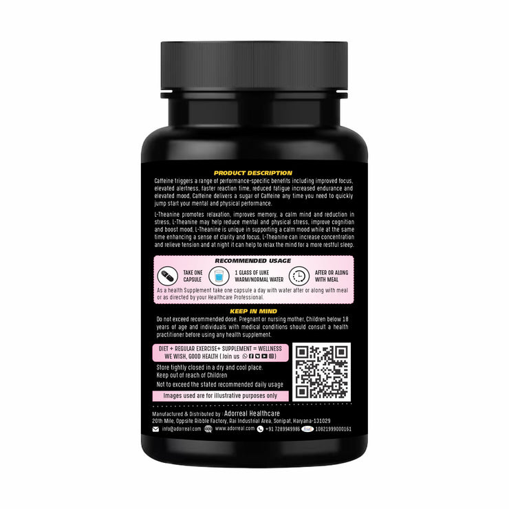 L-Caffeine L-Theanine, Natural Stimulant, for Energy, Endurance, and Focus-60 capsules