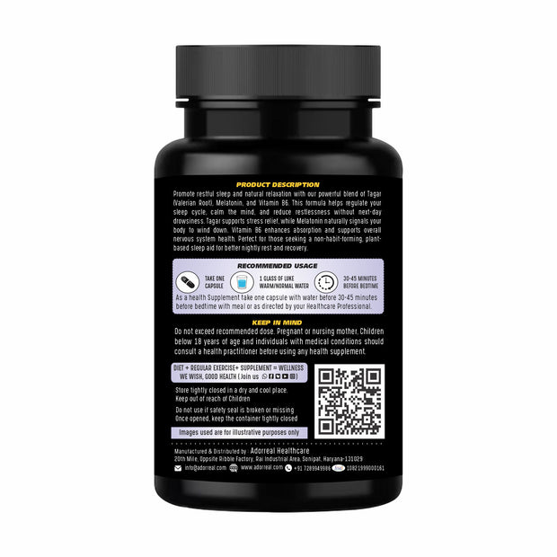 Sleep Support with Melatonin ,B6  and Tagar for Better Sleep Quality, Stress Relief & Relaxation 60 Capsules