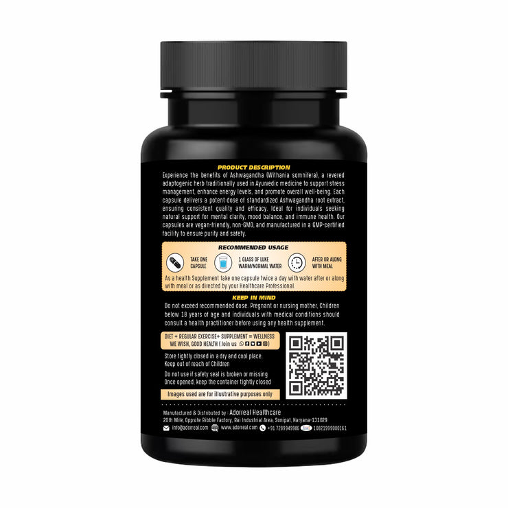 Ashwagandha Extract || Anxiety & Stress Relief || Energy & Endurance || Immunity Booster 60 Capsules