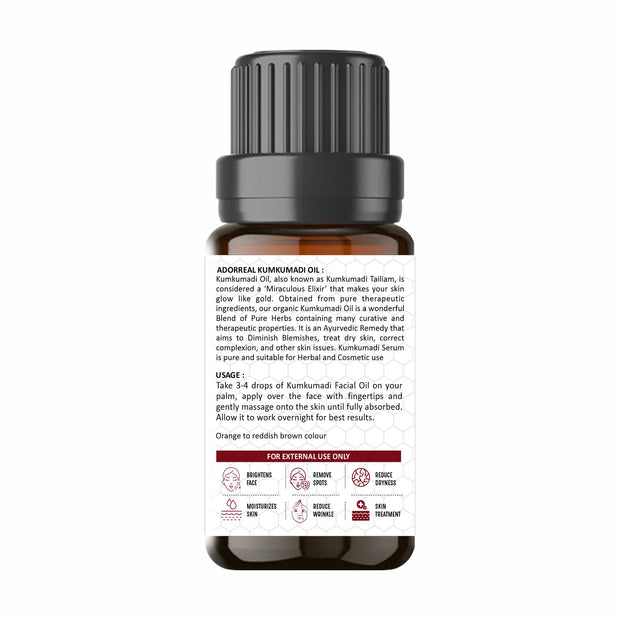 Kumkumadi Essential Oil - Skin Lightening, Dark Circle Removal, Clear Spot Less Skin, Dark to Lighten Dark Patches, Glowing Skin - 10ml