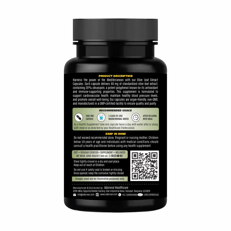 Olive Leaf Extract Supports Healthy Immune, Skin Health (Oleuropein20%)- 60 Capsules