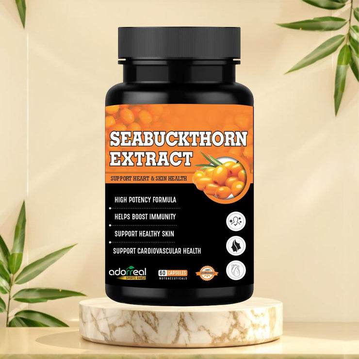Adorreal Sea Buckthorn Extract  Rich in Omega-7, Antioxidants & Vitamin C Skin, Immunity & Heart Health Support-60 Capsules