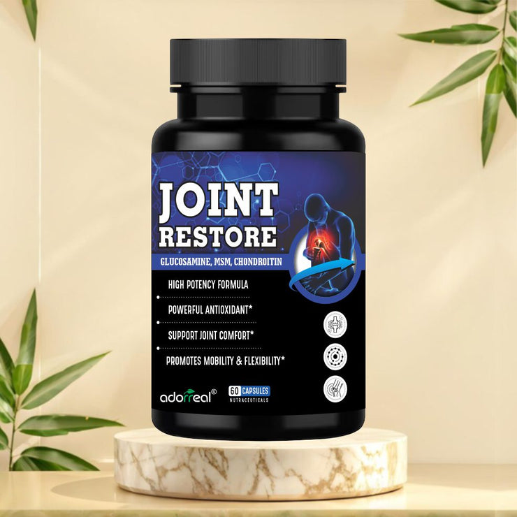 Adorreal Joint Restore with Glucosamine, Chondroitin, MSM, Boswellia, Curcumin & Hyaluronic Acid – Joint Pain Relief & Mobility Support – 60 Capsules