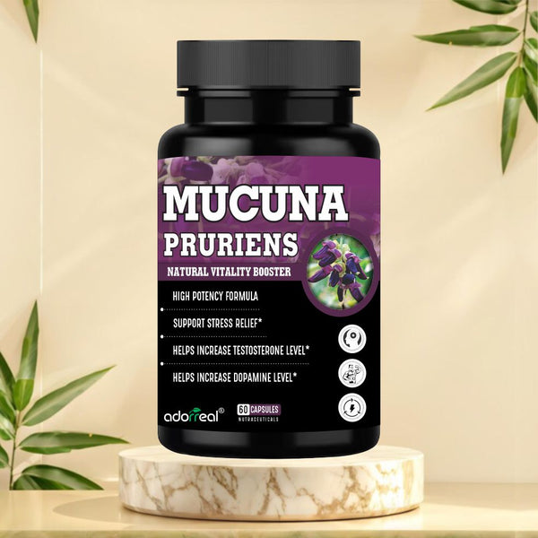 Adorreal Mucuna Pruriens Kaunch Beej Extrac– Natural L-DOPA Source – Supports Mood, Vitality & Testosterone – 60  Capsules