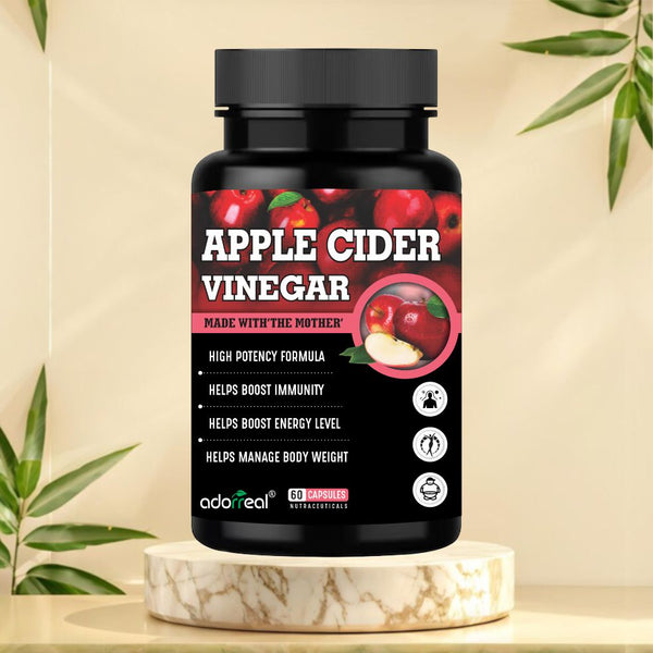 Adorreal Apple Cider Vinegar Capsules – 1500mg ACV Powder with Mother – Detox, Digestion & Weight Management Support – 60 Veg Capsules