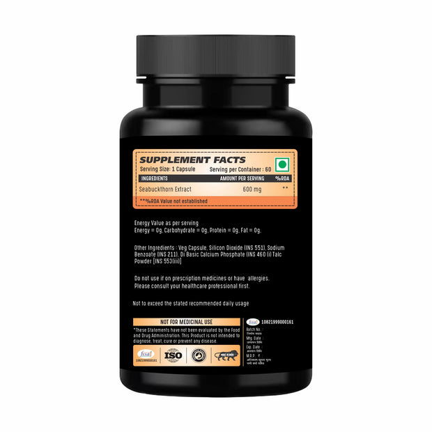 Adorreal Sea Buckthorn Extract  Rich in Omega-7, Antioxidants & Vitamin C Skin, Immunity & Heart Health Support-60 Capsules