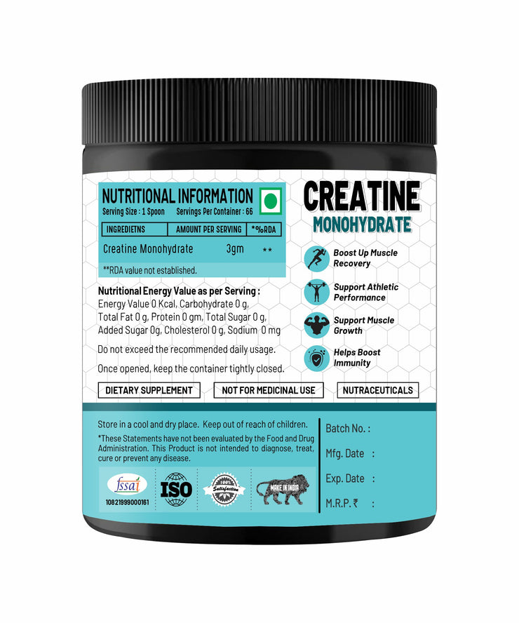 Creatine Monohydrate, (Unflavoured, 100 grams Powder), Boosts Athletic Performance | Fuels Muscles | Provides Energy Support for Heavy Workout