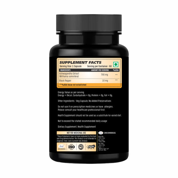 Adorreal Ashwagandha Capsules – 1000mg Withania Somnifera Extract – Natural Stress Relief, Energy & Stamina Booster – 60 Veg Capsules