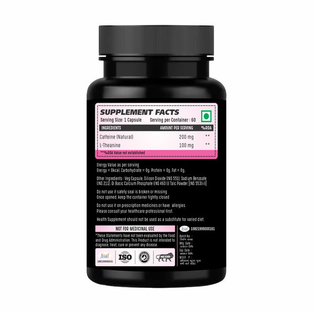 L-Caffeine L-Theanine, Natural Stimulant, for Energy, Endurance, and Focus-60 capsules