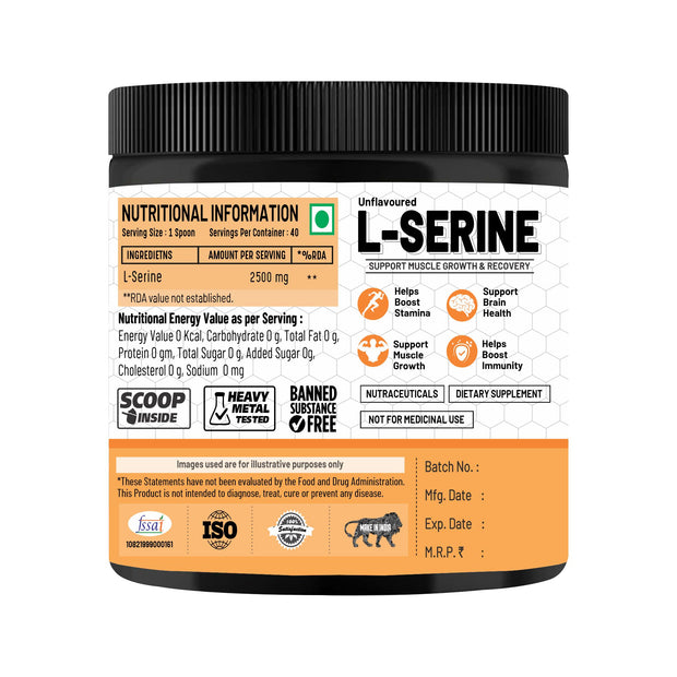 Adorreal L-Serine Powder | Pure Amino Acid Supplement | Supports Brain Health, Cognitive Function & Nerve Support | Non-GMO, Gluten-Free | 100g | Lab-Tested for Purity