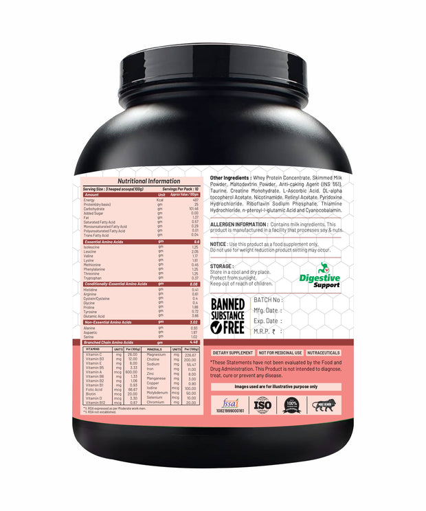 Mass Gainer Whey Protein Powder - High Calories Formula with Vitamins & Minerals, Creatine for Weight Gain - 1KG