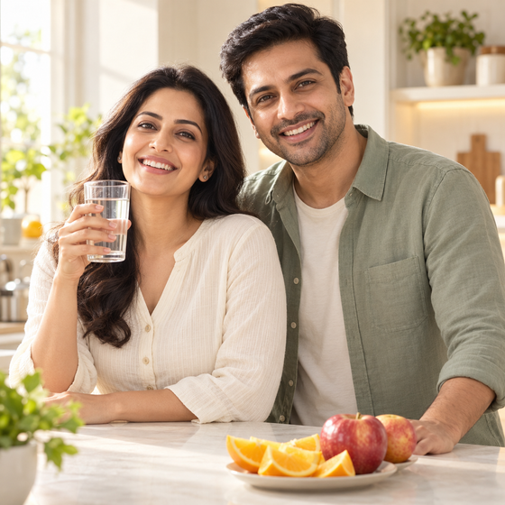 Indian couple enjoying a fresh morning routine at home