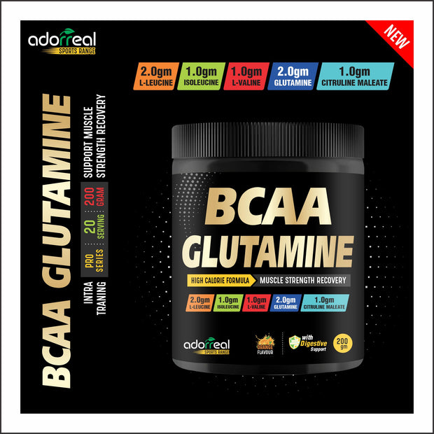 BCAA with Glutamine For Muscle Recovery & Endurance BCAA Powder, 10 Grams of Amino Acids, Keto Friendly, Caffeine Free-250gms