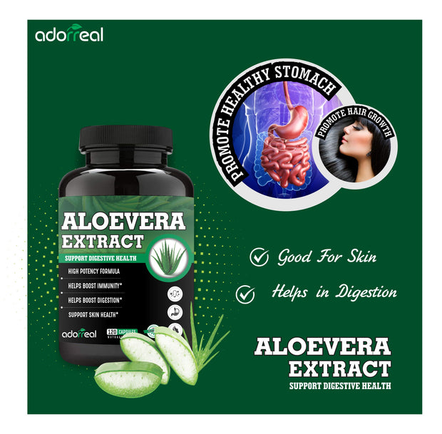 Aloevera Extract for Healthy Skin & Hair, Improves Digestion, Strengthens Immunity-120 Capsules