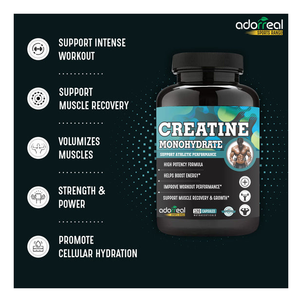 Creatine Monohydrate For Strength Endurance & Athlete Performance Energy Support For Instant Workout 120 capsules