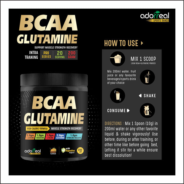 BCAA with Glutamine For Muscle Recovery & Endurance BCAA Powder, 10 Grams of Amino Acids, Keto Friendly, Caffeine Free-250gms