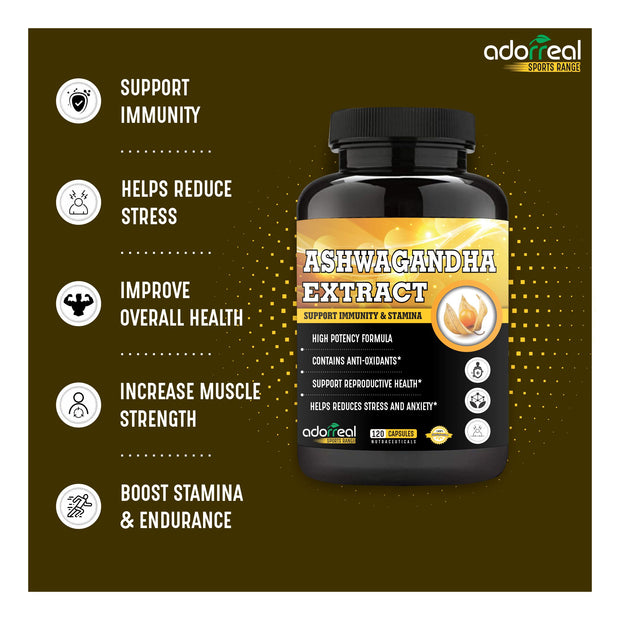 Ashwagandha Extract || Anxiety & Stress Relief || Energy & Endurance || Immunity Booster 120 Capsules