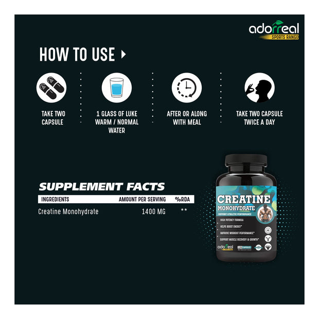 Creatine Monohydrate For Strength Endurance & Athlete Performance Energy Support For Instant Workout 120 capsules