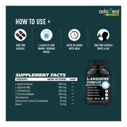 L Arginine , Nitric Oxide Complex Supplement for Muscle Growth, Stamina| 120 capsules